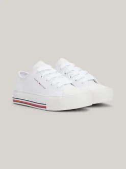 Obuwie I Akcesoria*Tommy Hilfiger Sznurowane Tenisówki Z Płótna Z Brokatem WHITE