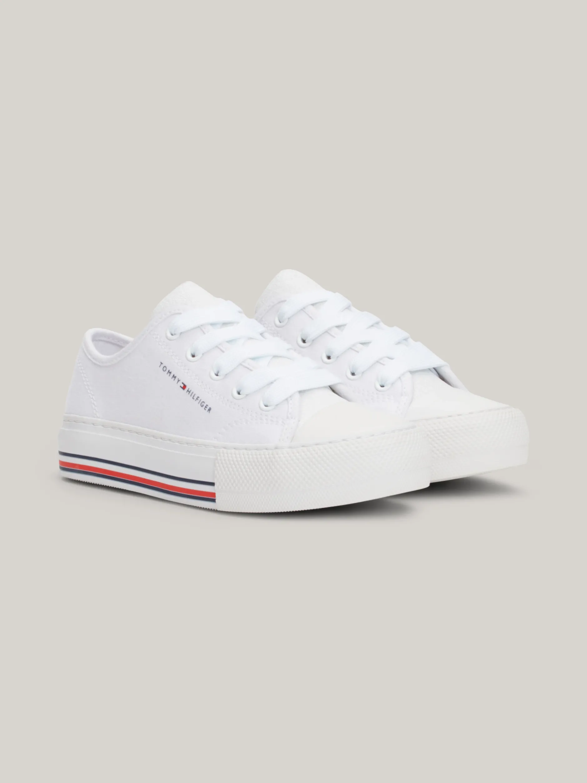 Obuwie I Akcesoria*Tommy Hilfiger Sznurowane Tenisówki Z Płótna Z Brokatem WHITE