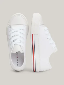 Obuwie I Akcesoria*Tommy Hilfiger Sznurowane Tenisówki Z Płótna Z Brokatem WHITE