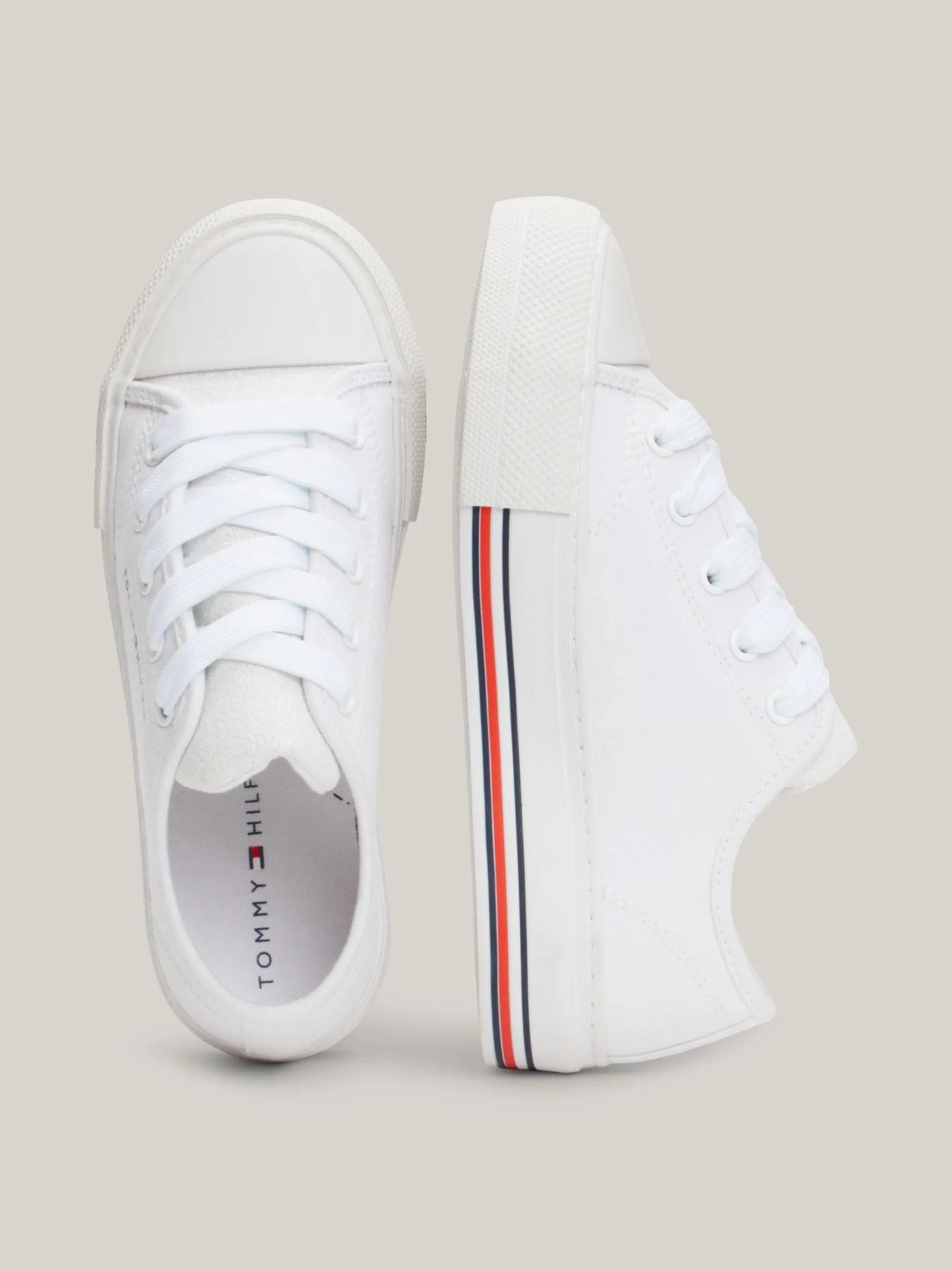 Obuwie I Akcesoria*Tommy Hilfiger Sznurowane Tenisówki Z Płótna Z Brokatem WHITE