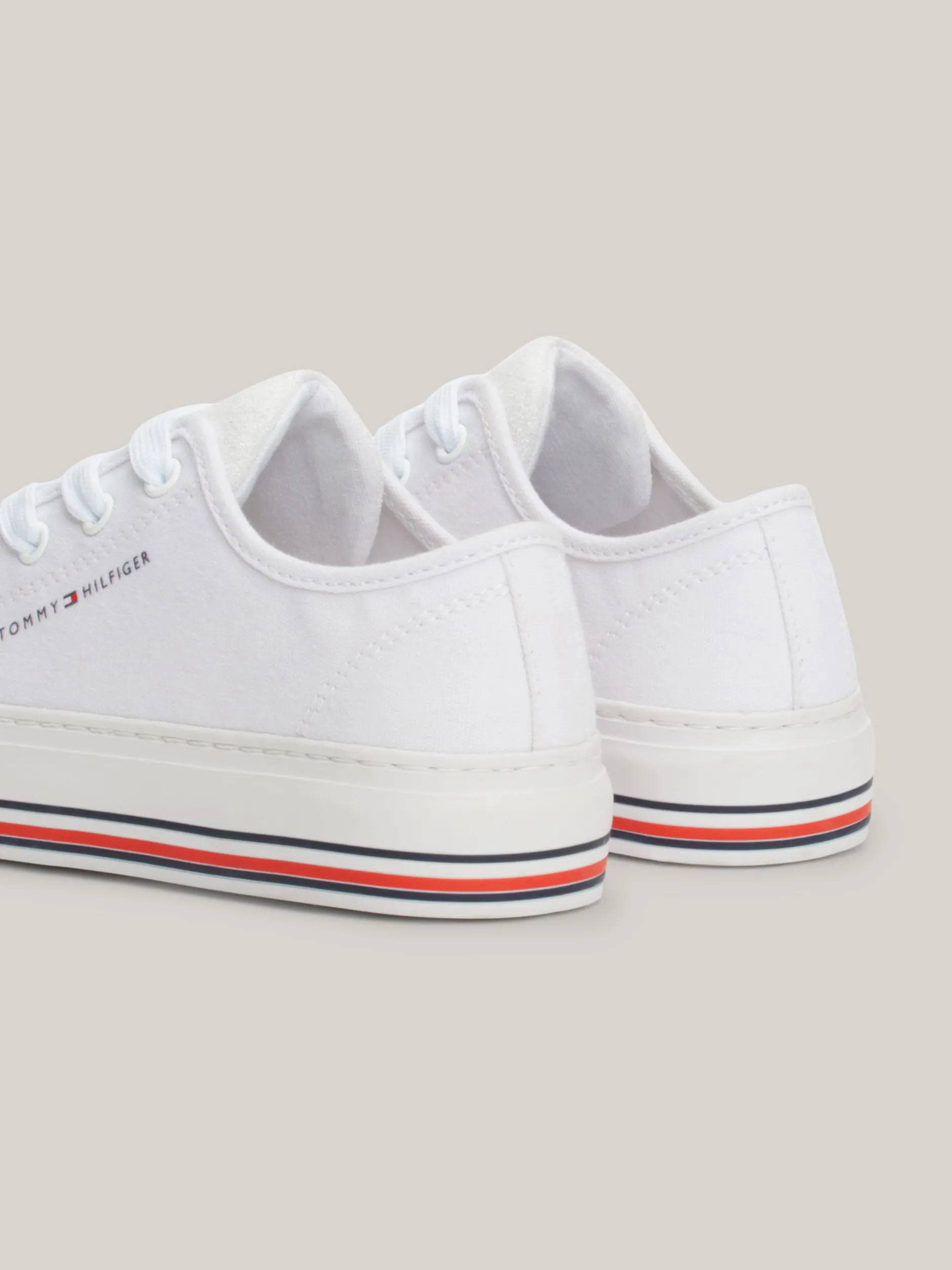 Obuwie I Akcesoria*Tommy Hilfiger Sznurowane Tenisówki Z Płótna Z Brokatem WHITE