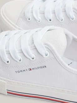 Obuwie I Akcesoria*Tommy Hilfiger Sznurowane Tenisówki Z Płótna Z Brokatem WHITE