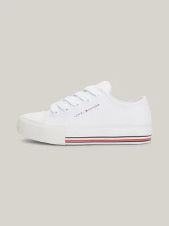 Obuwie I Akcesoria*Tommy Hilfiger Sznurowane Tenisówki Z Płótna Z Brokatem WHITE
