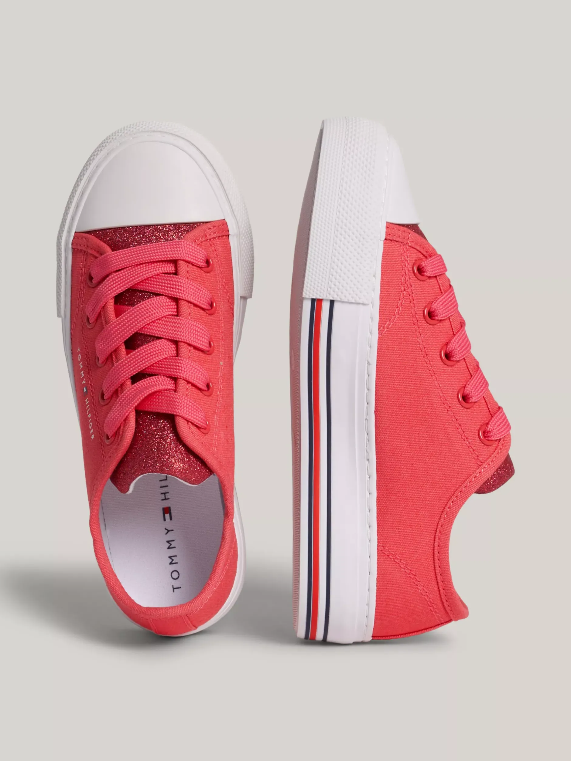 Obuwie I Akcesoria*Tommy Hilfiger Sznurowane Tenisówki Z Płótna Z Brokatem MAGENTA