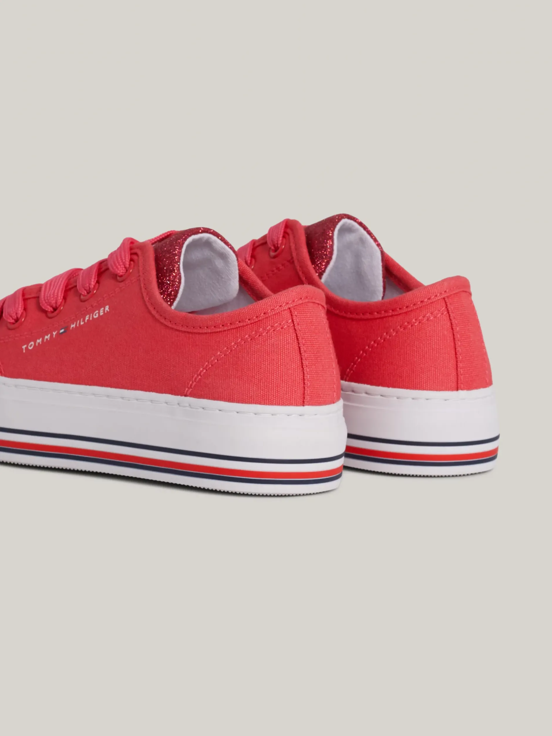 Obuwie I Akcesoria*Tommy Hilfiger Sznurowane Tenisówki Z Płótna Z Brokatem MAGENTA