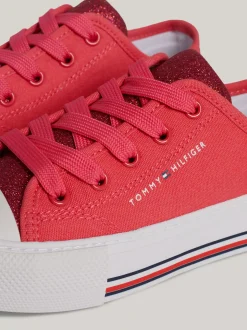 Obuwie I Akcesoria*Tommy Hilfiger Sznurowane Tenisówki Z Płótna Z Brokatem MAGENTA