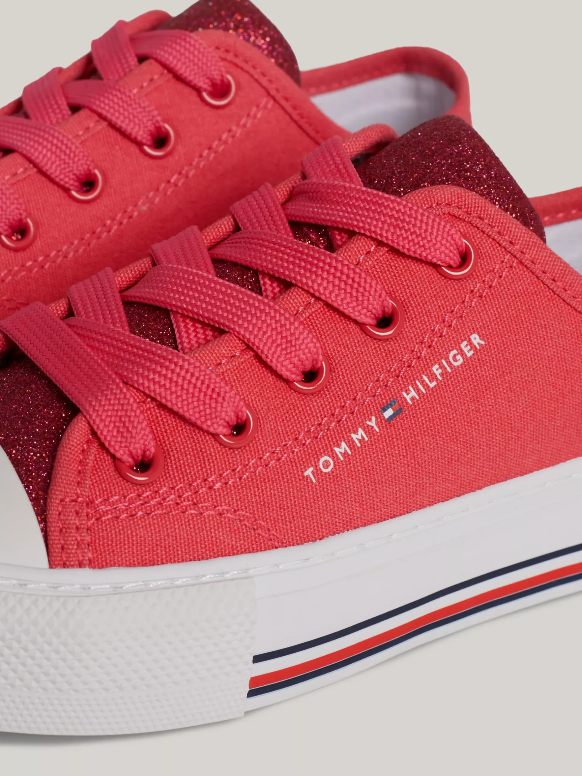 Obuwie I Akcesoria*Tommy Hilfiger Sznurowane Tenisówki Z Płótna Z Brokatem MAGENTA