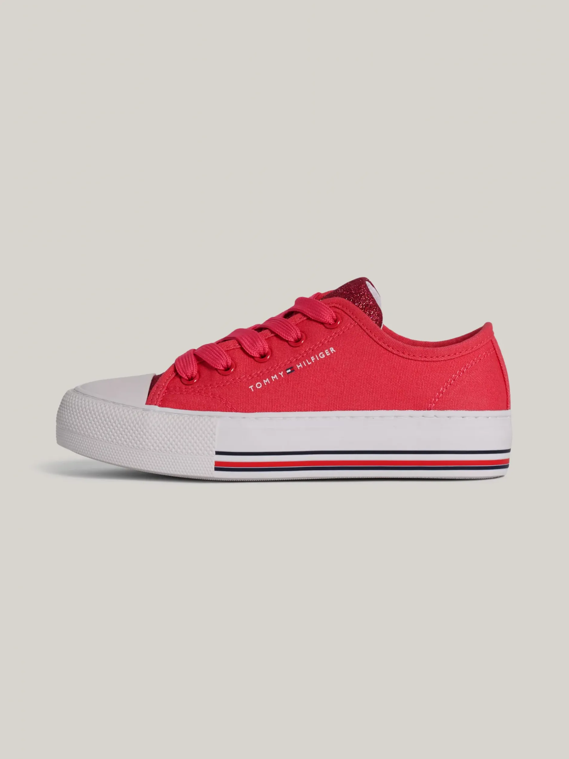 Obuwie I Akcesoria*Tommy Hilfiger Sznurowane Tenisówki Z Płótna Z Brokatem MAGENTA