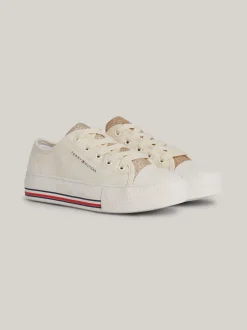 Obuwie I Akcesoria*Tommy Hilfiger Sznurowane Tenisówki Z Płótna Z Brokatem BEIGE