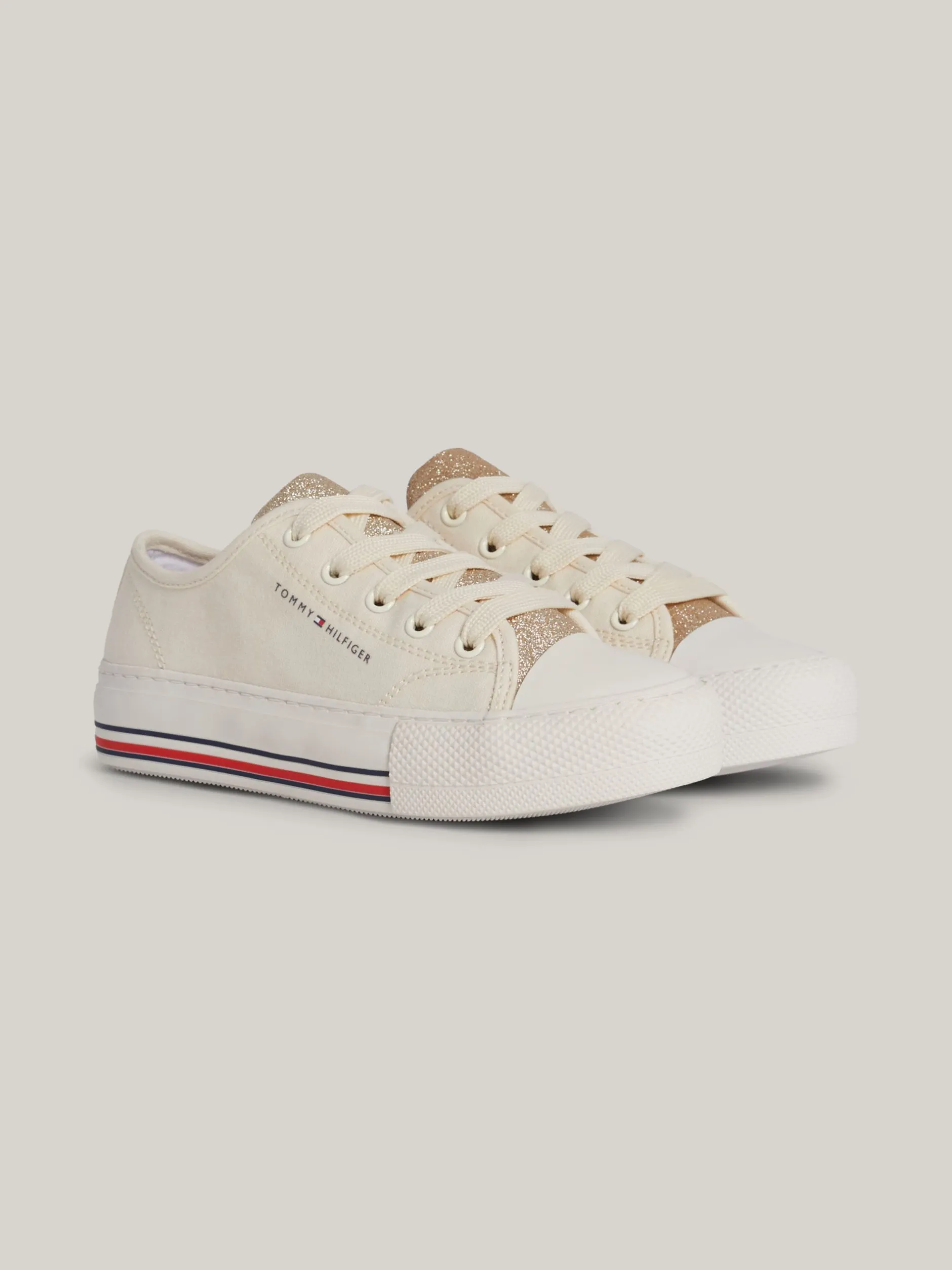 Obuwie I Akcesoria*Tommy Hilfiger Sznurowane Tenisówki Z Płótna Z Brokatem BEIGE