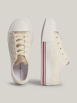 Obuwie I Akcesoria*Tommy Hilfiger Sznurowane Tenisówki Z Płótna Z Brokatem BEIGE