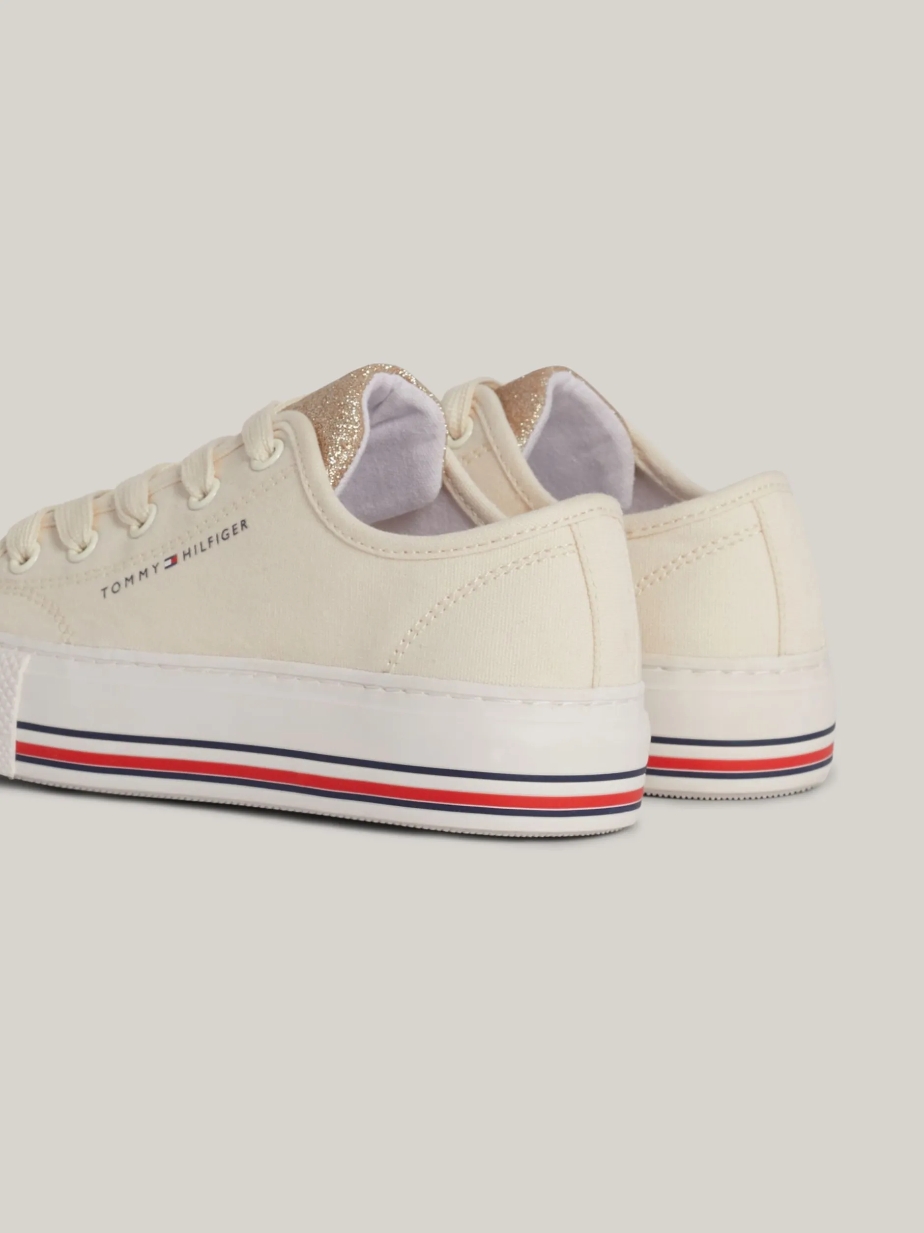Obuwie I Akcesoria*Tommy Hilfiger Sznurowane Tenisówki Z Płótna Z Brokatem BEIGE