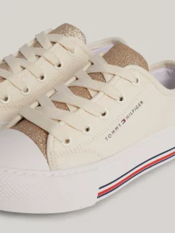 Obuwie I Akcesoria*Tommy Hilfiger Sznurowane Tenisówki Z Płótna Z Brokatem BEIGE