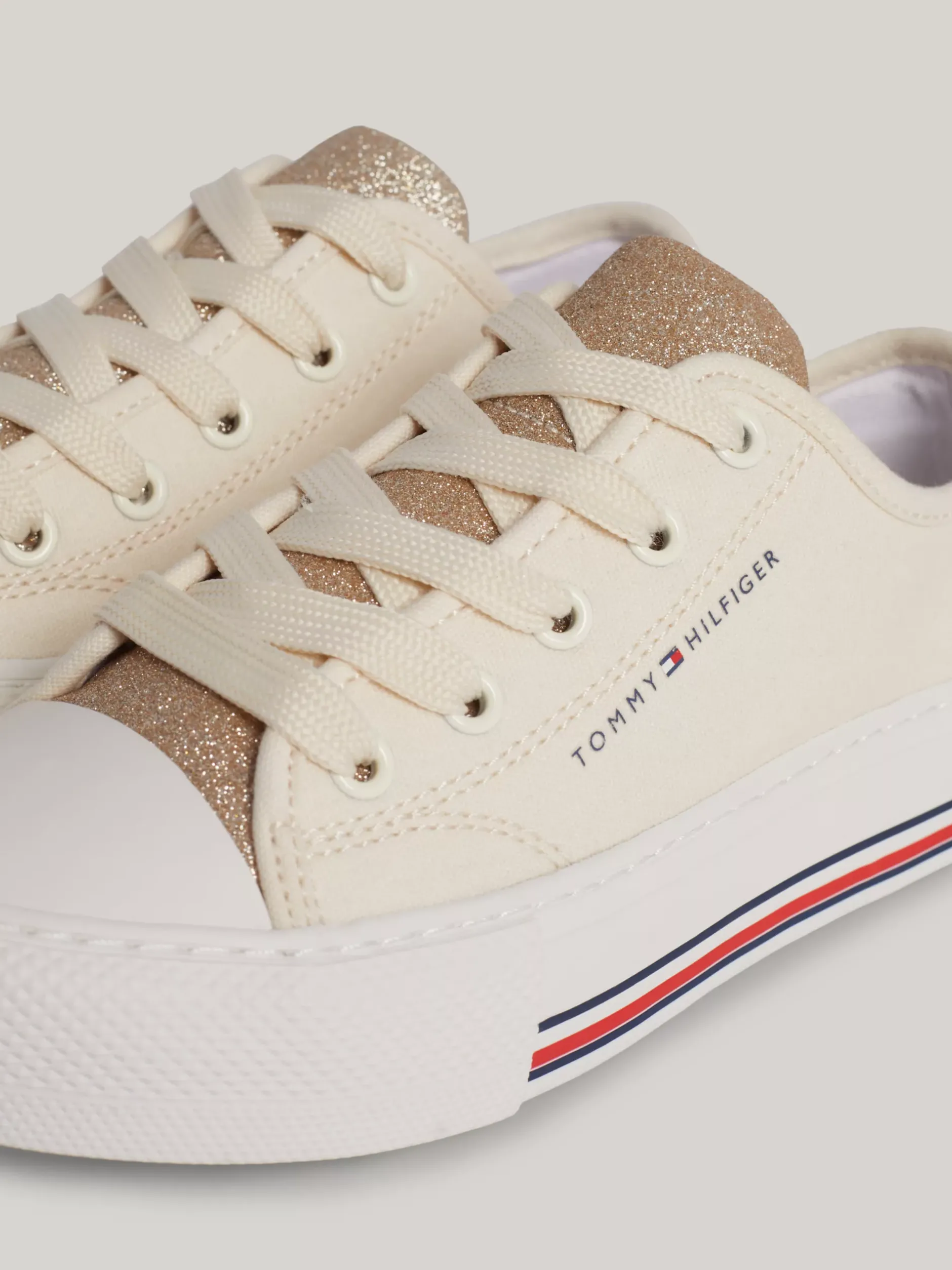Obuwie I Akcesoria*Tommy Hilfiger Sznurowane Tenisówki Z Płótna Z Brokatem BEIGE