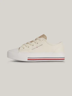 Obuwie I Akcesoria*Tommy Hilfiger Sznurowane Tenisówki Z Płótna Z Brokatem BEIGE