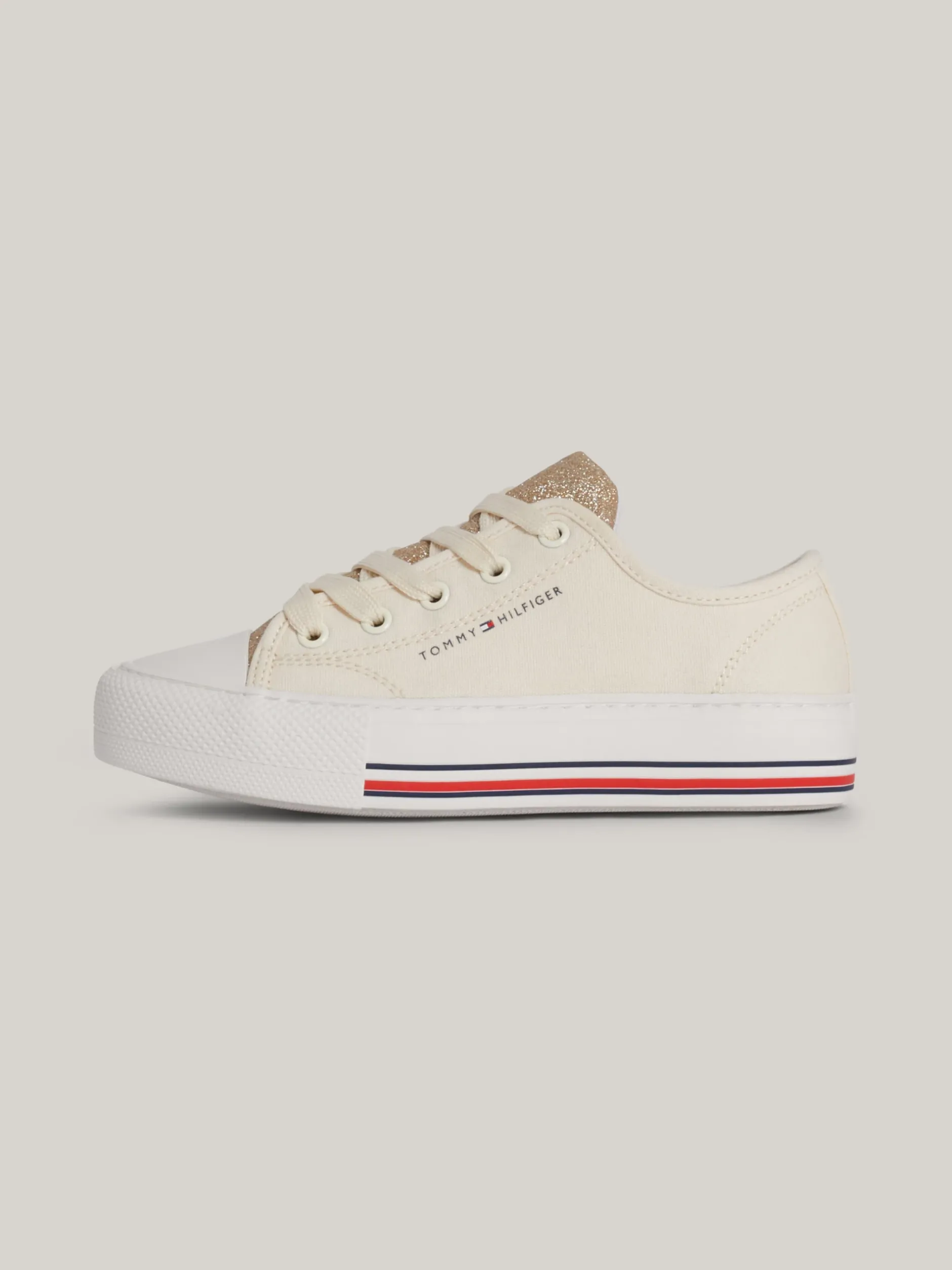 Obuwie I Akcesoria*Tommy Hilfiger Sznurowane Tenisówki Z Płótna Z Brokatem BEIGE