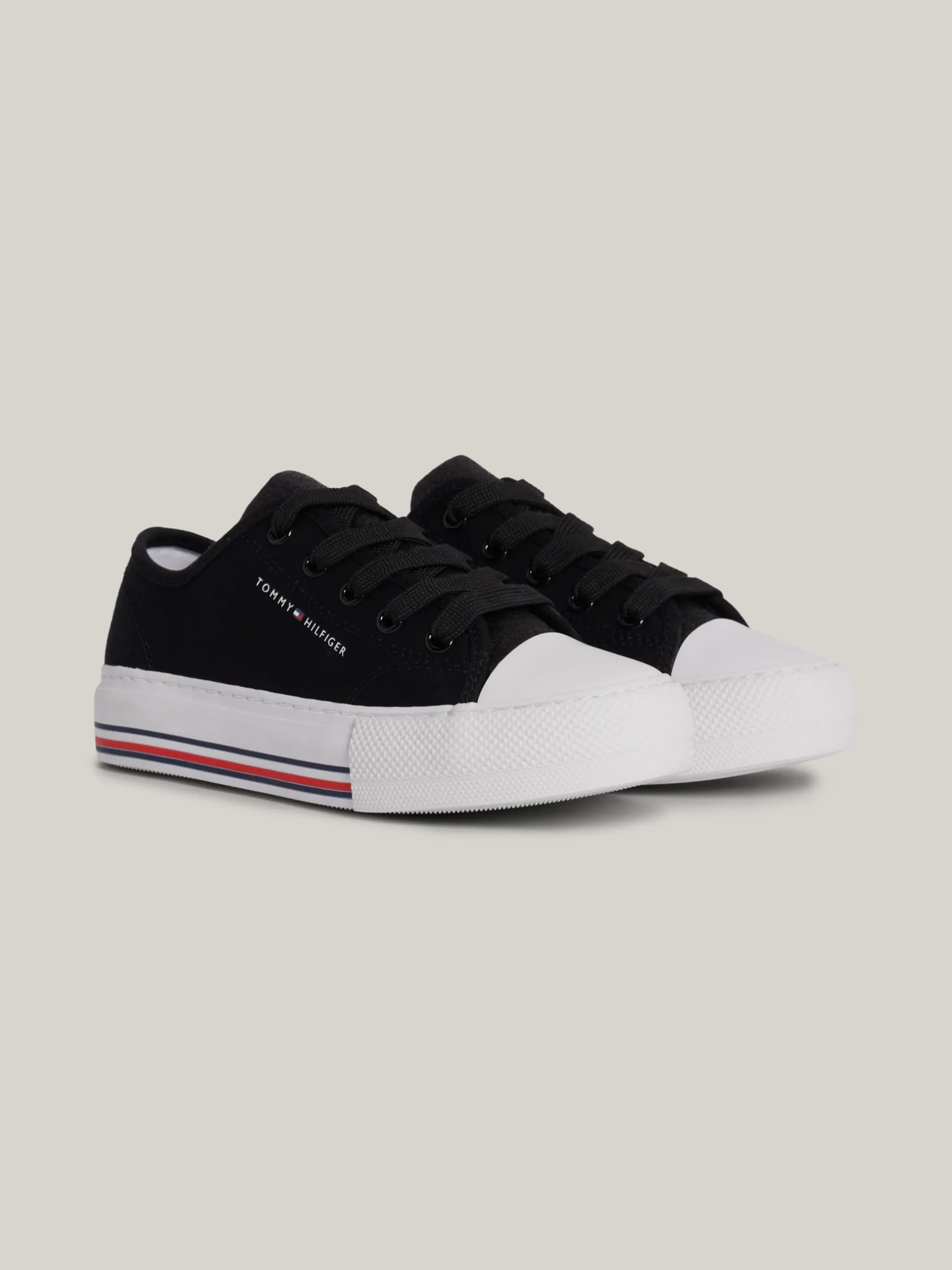 Obuwie I Akcesoria*Tommy Hilfiger Sznurowane Tenisówki Z Płótna Z Brokatem BLACK