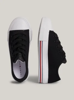 Obuwie I Akcesoria*Tommy Hilfiger Sznurowane Tenisówki Z Płótna Z Brokatem BLACK