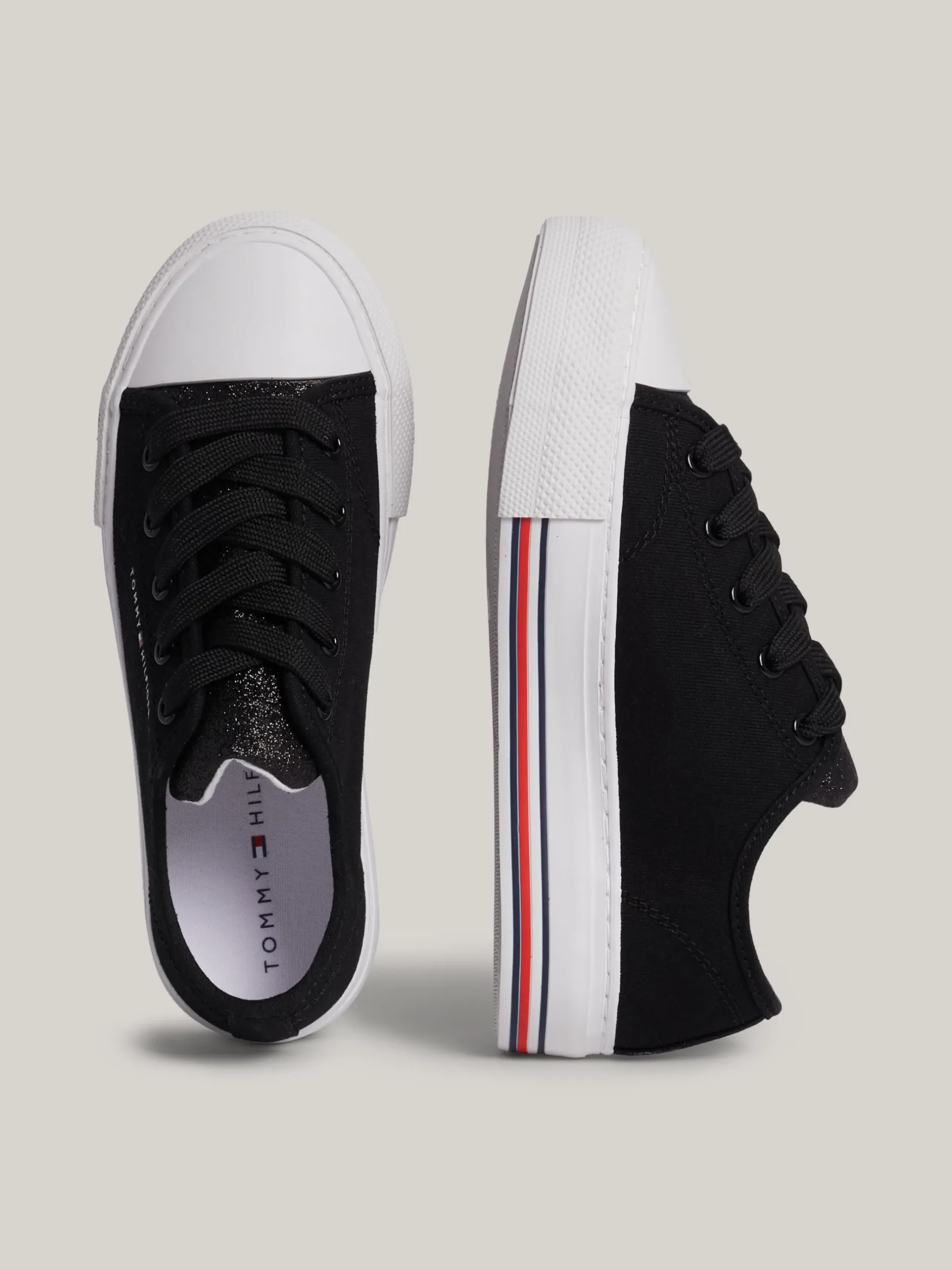 Obuwie I Akcesoria*Tommy Hilfiger Sznurowane Tenisówki Z Płótna Z Brokatem BLACK