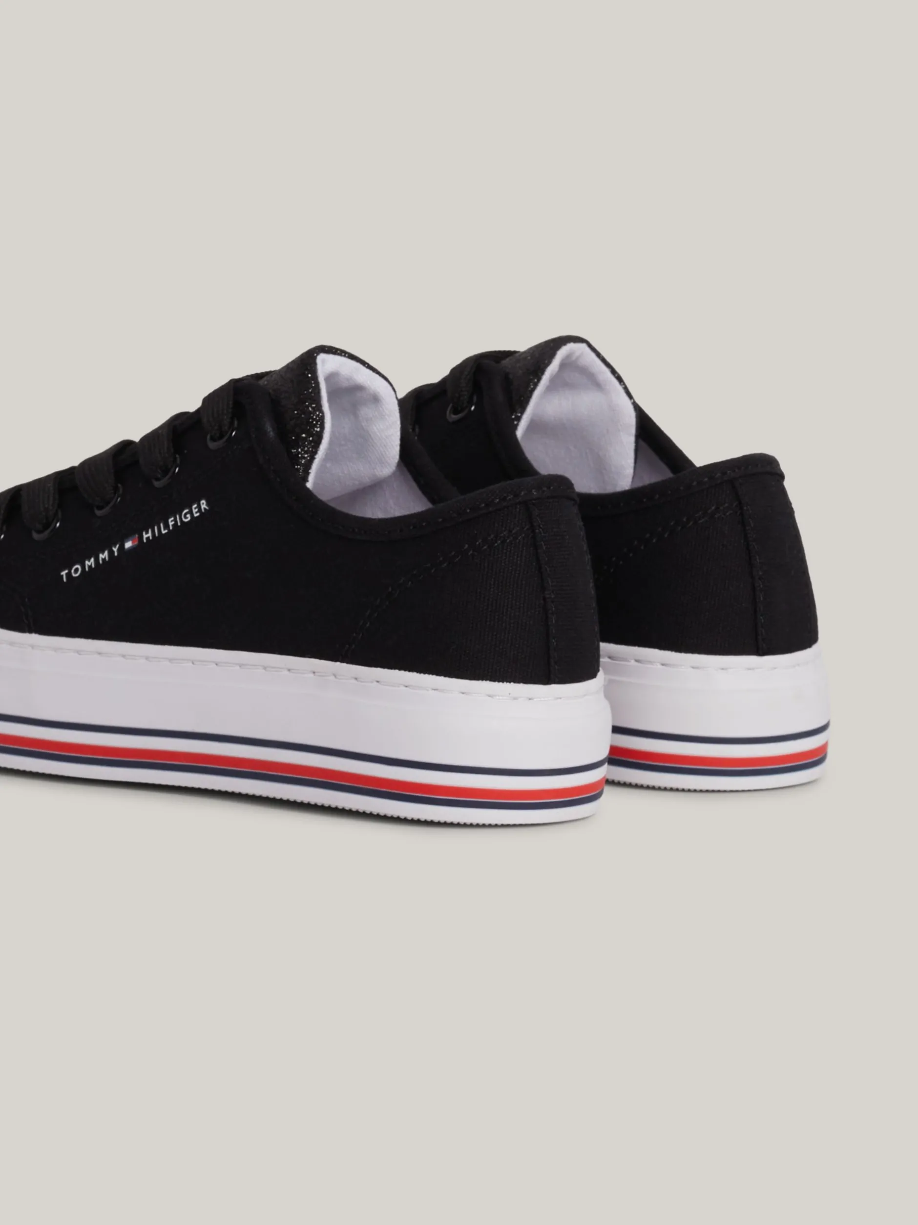 Obuwie I Akcesoria*Tommy Hilfiger Sznurowane Tenisówki Z Płótna Z Brokatem BLACK