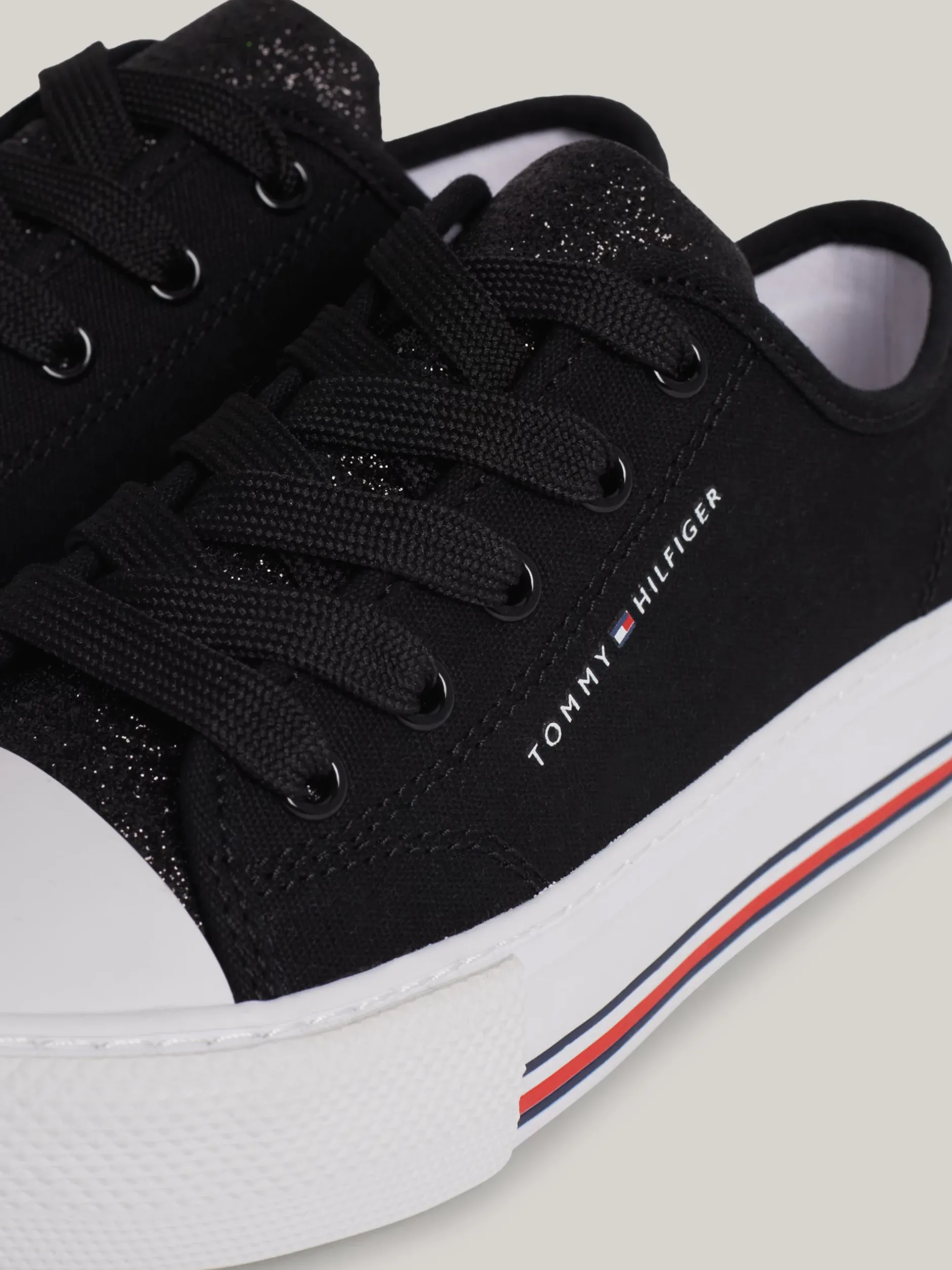 Obuwie I Akcesoria*Tommy Hilfiger Sznurowane Tenisówki Z Płótna Z Brokatem BLACK