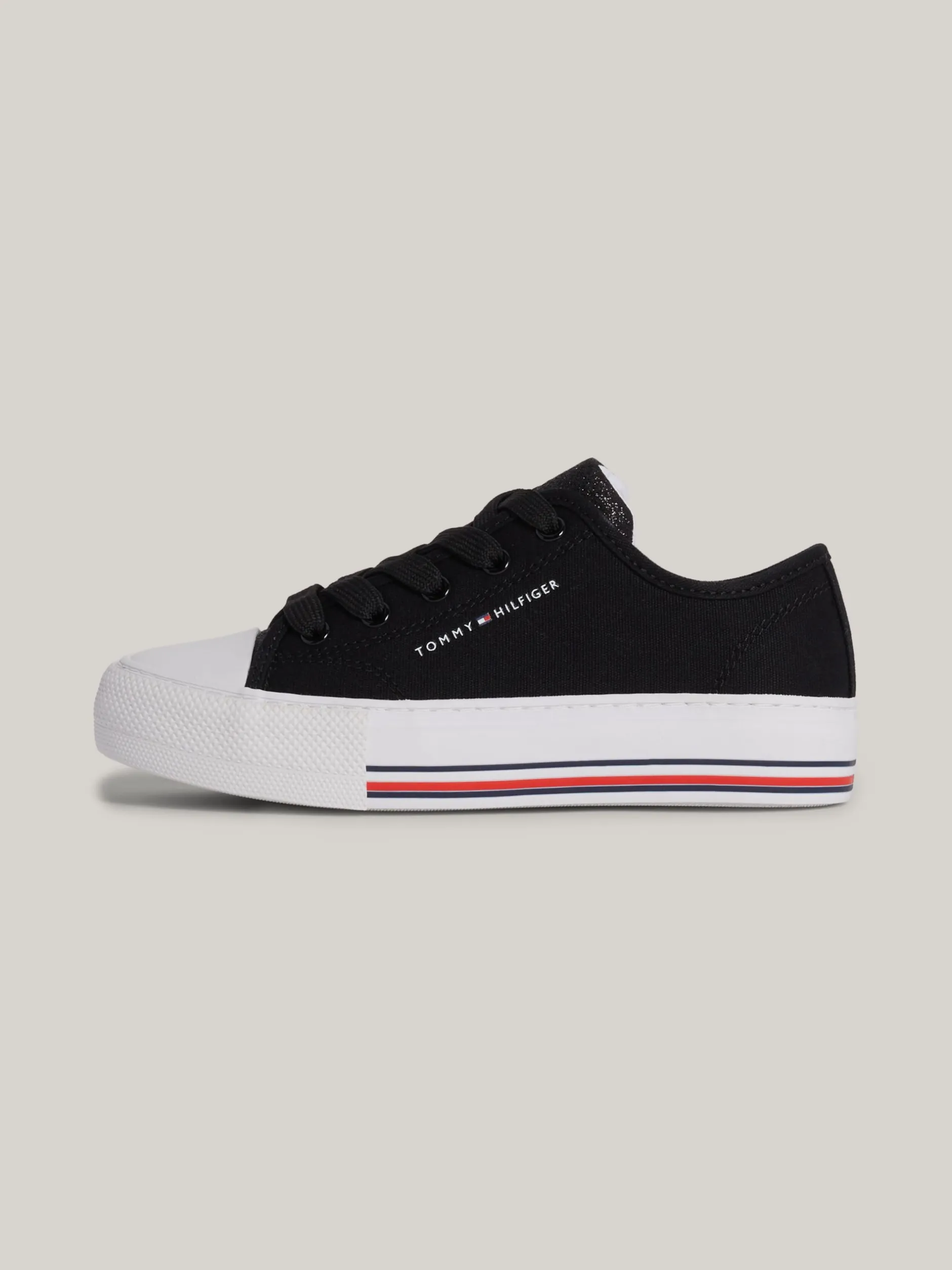 Obuwie I Akcesoria*Tommy Hilfiger Sznurowane Tenisówki Z Płótna Z Brokatem BLACK