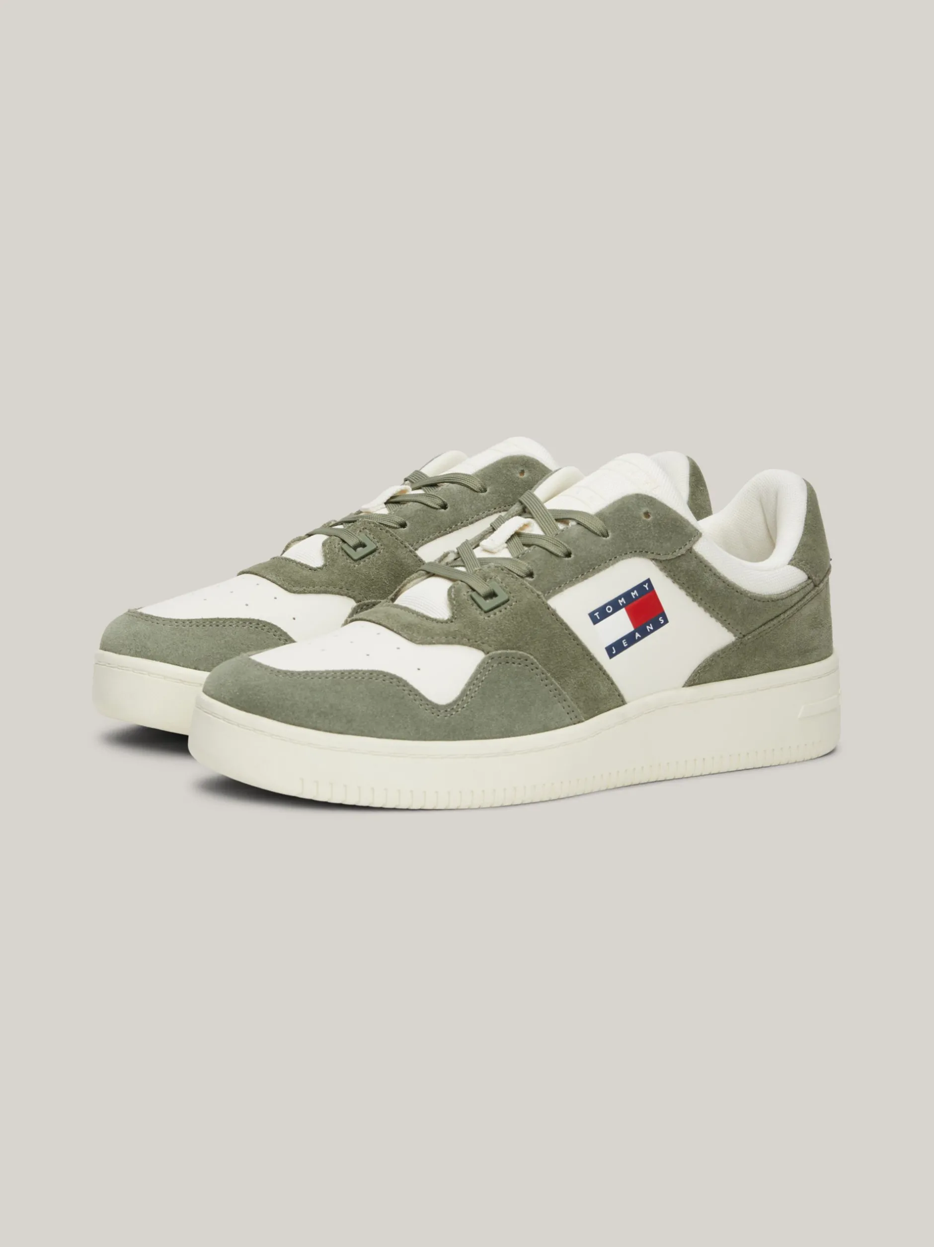 Sneakersy*Tommy Hilfiger Sznurowane Tenisówki Ze Skóry WASHED ARMY