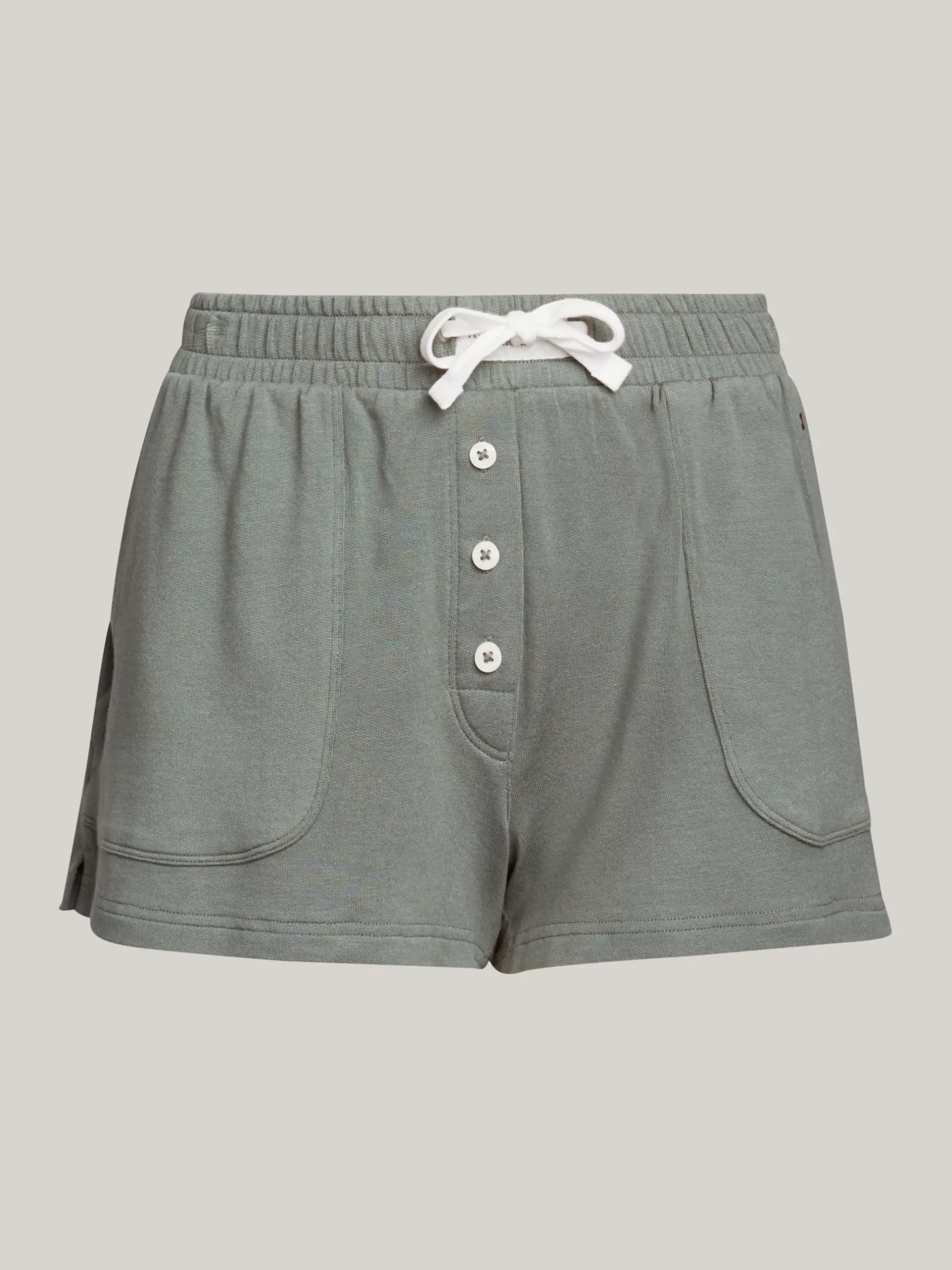 Stroje Domowe*Tommy Hilfiger Szorty Z Logo TH Established STONEWASH GREEN