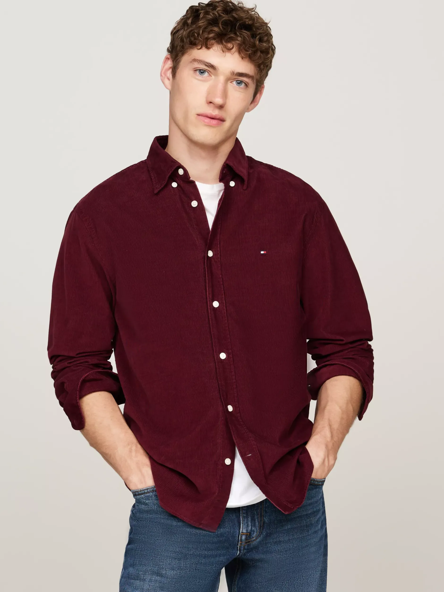 Koszule*Tommy Hilfiger Sztruksowa Koszula O Regularnym Kroju DEEP ROUGE