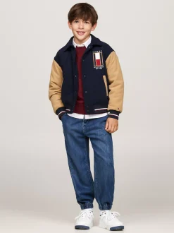 Kurtki*Tommy Hilfiger Sztruksowa Kurtka Bomber Z Logo Z Tyłu DESERT SKY / CLASSIC KHAKI