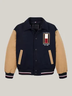 Kurtki*Tommy Hilfiger Sztruksowa Kurtka Bomber Z Logo Z Tyłu DESERT SKY / CLASSIC KHAKI