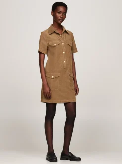 Sukienki*Tommy Hilfiger Sztruksowa Sukienka Koszulowa Mini BEIGE
