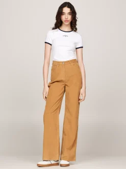 Spodnie*Tommy Hilfiger Sztruksowe Spodnie Z Szerokimi Nogawkami GENTLE GOLD