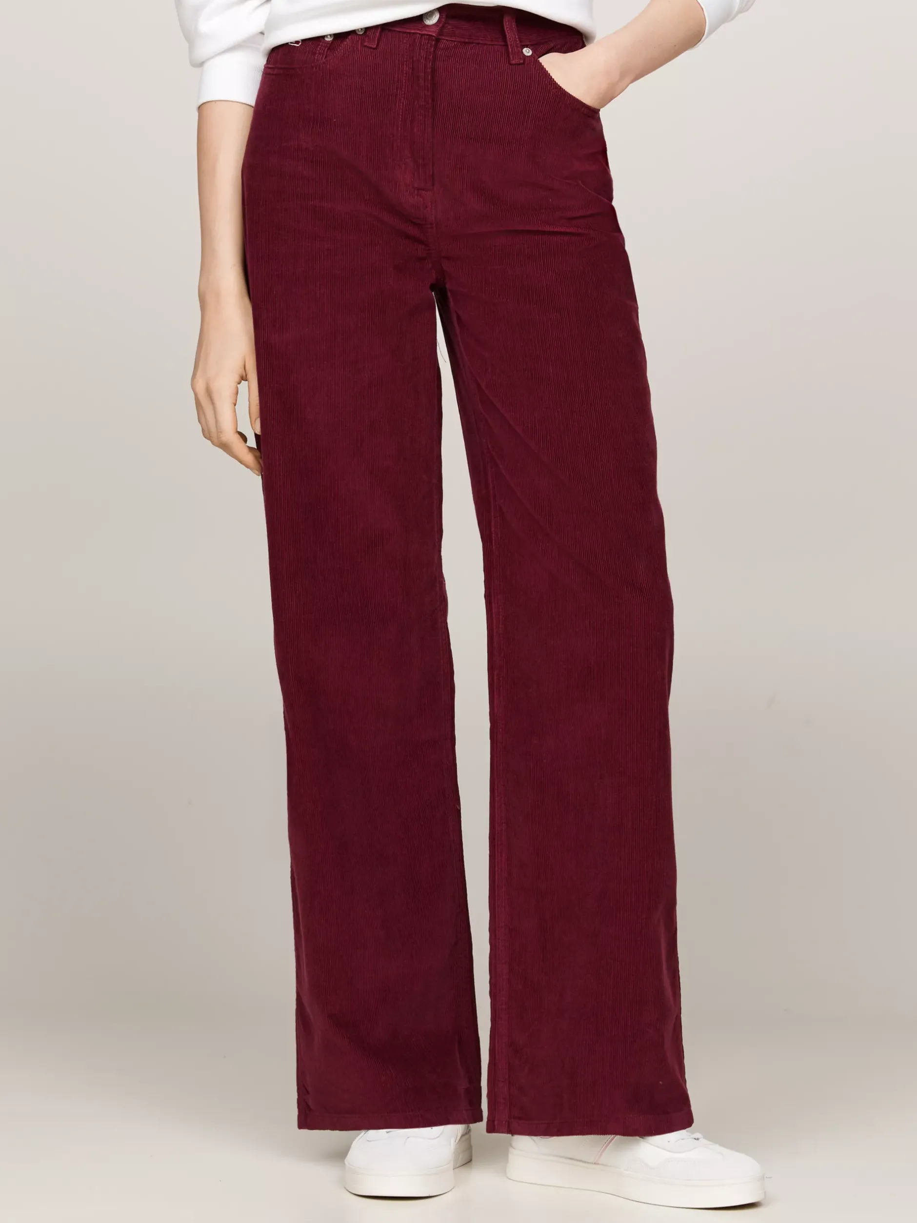 Spodnie*Tommy Hilfiger Sztruksowe Spodnie Z Szerokimi Nogawkami DEEP ROUGE