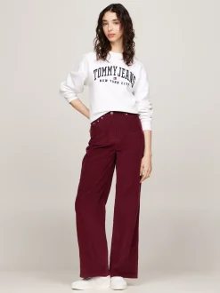Spodnie*Tommy Hilfiger Sztruksowe Spodnie Z Szerokimi Nogawkami DEEP ROUGE