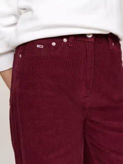 Spodnie*Tommy Hilfiger Sztruksowe Spodnie Z Szerokimi Nogawkami DEEP ROUGE