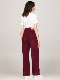 Spodnie*Tommy Hilfiger Sztruksowe Spodnie Z Szerokimi Nogawkami DEEP ROUGE