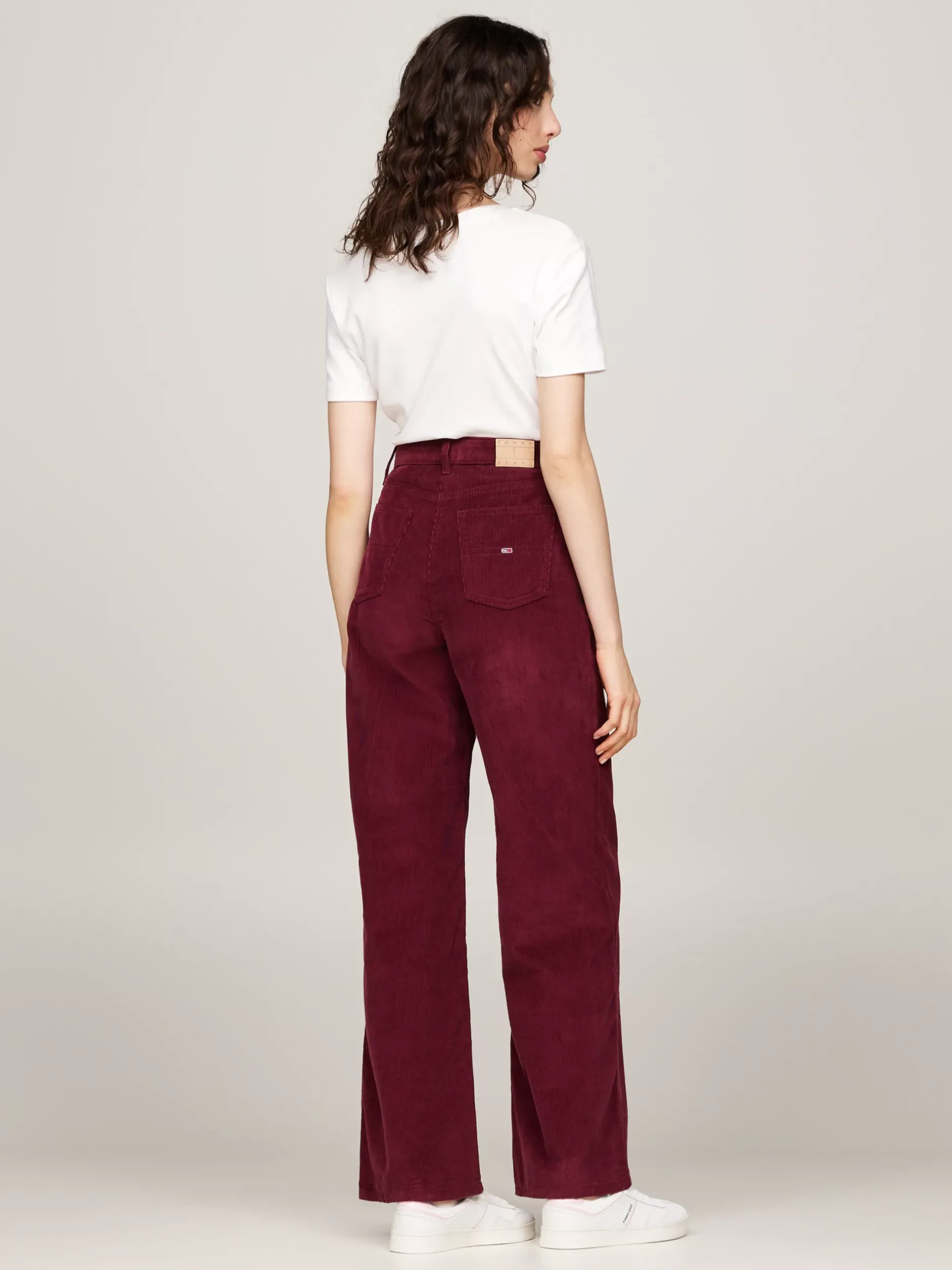 Spodnie*Tommy Hilfiger Sztruksowe Spodnie Z Szerokimi Nogawkami DEEP ROUGE
