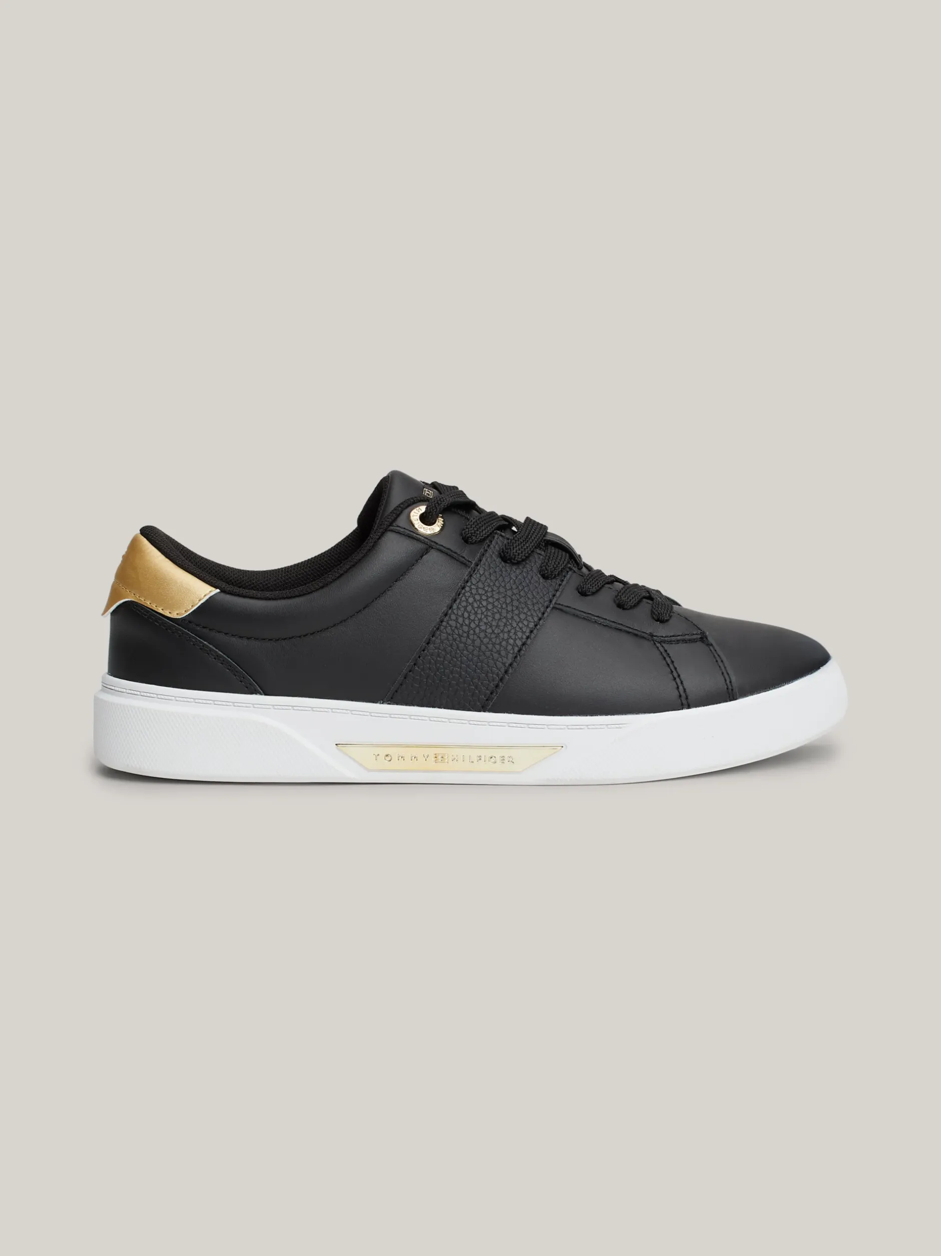 Sneakersy*Tommy Hilfiger Szykowne Skórzane Buty Sportowe BLACK