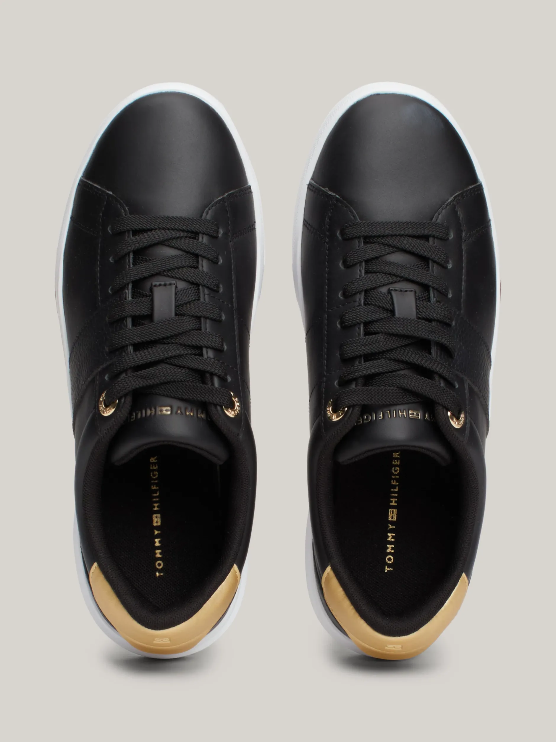 Sneakersy*Tommy Hilfiger Szykowne Skórzane Buty Sportowe BLACK
