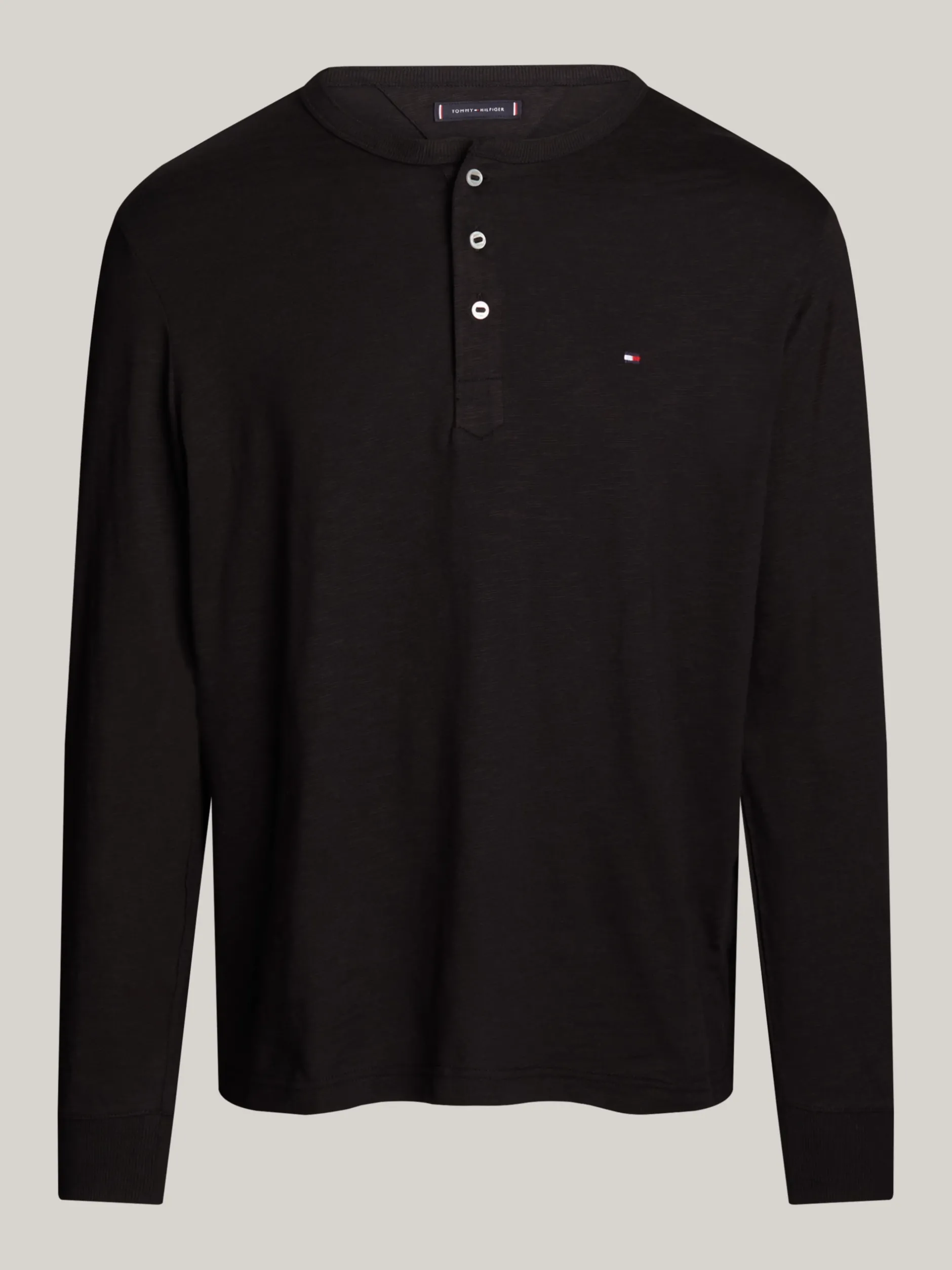 T-Shirty*Tommy Hilfiger Teksturowany Longsleeve Z Dekoltem Henley BLACK