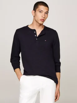 T-Shirty*Tommy Hilfiger Teksturowany Longsleeve Z Dekoltem Henley DESERT SKY