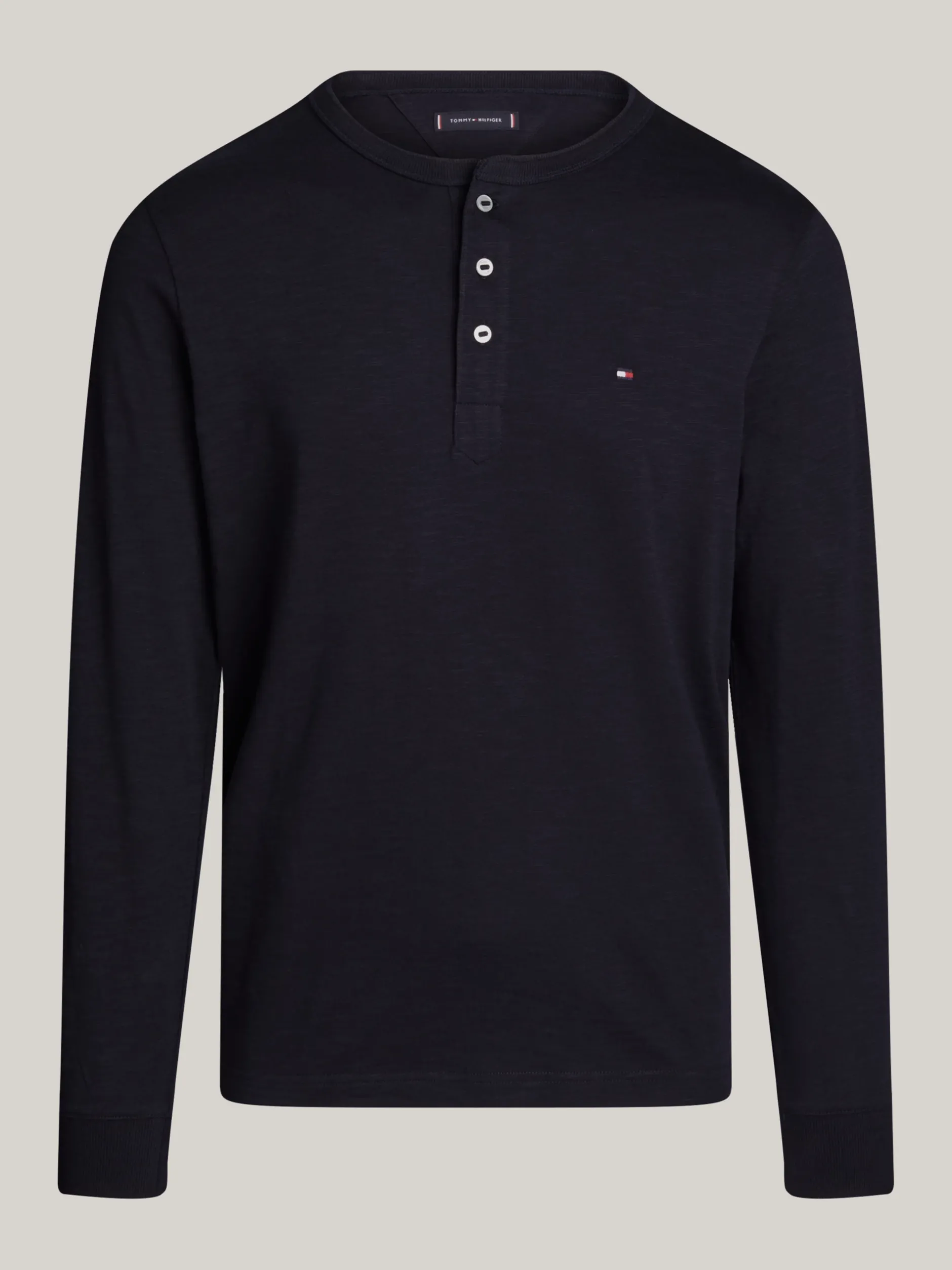 T-Shirty*Tommy Hilfiger Teksturowany Longsleeve Z Dekoltem Henley DESERT SKY