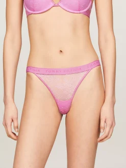 Figi|Bielizna*Tommy Hilfiger Thongi Z Koronki Z Motywem Kwiatowym I Z Logo SWEET PEA PINK