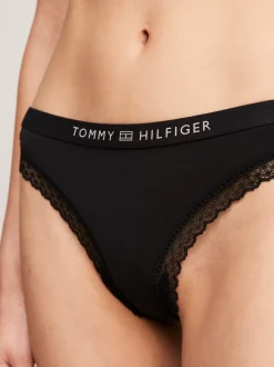 Figi|Bielizna*Tommy Hilfiger Thongi Z Logo I Koronkowym Wykończeniem BLACK