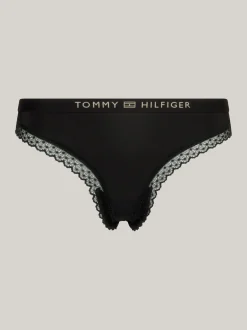 Figi|Bielizna*Tommy Hilfiger Thongi Z Logo I Koronkowym Wykończeniem BLACK