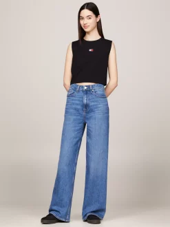 T-Shirty*Tommy Hilfiger Top Bez Rękawów O Pudełkowym Kroju Z Naszywką BLACK