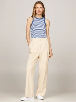T-Shirty*Tommy Hilfiger Top Bez Rękawów W Paski O Prążkowanej Fakturze FIVE MM STP/ ECRU/ FOSSIL BLUE