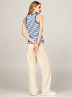 T-Shirty*Tommy Hilfiger Top Bez Rękawów W Paski O Prążkowanej Fakturze FIVE MM STP/ ECRU/ FOSSIL BLUE