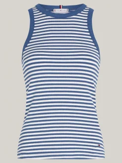 T-Shirty*Tommy Hilfiger Top Bez Rękawów W Paski O Prążkowanej Fakturze FIVE MM STP/ ECRU/ FOSSIL BLUE